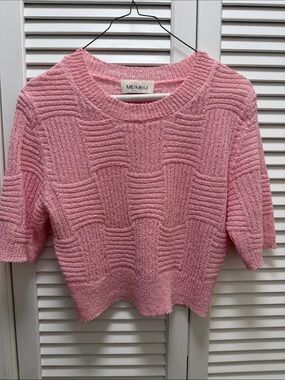 Meimeij Pink Textured Short-Sleeve Knit Sweater